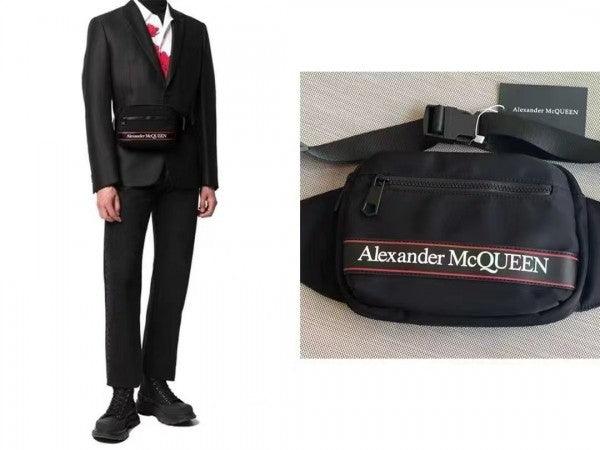 Alexander Mcqueen Urban Unisex Waist Bag Nylon Logo Belt Bag With Dust Bag A448 Black Cloth