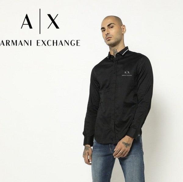 Armani Exchange Black Logo Print Shirt With Premium Box Packing And Carry Bag (Classic)