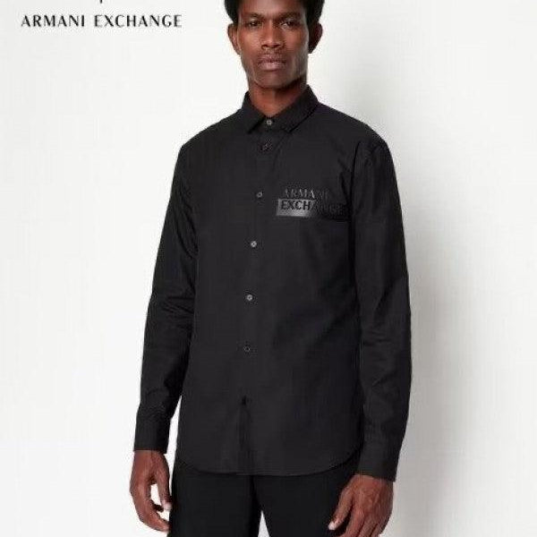 Armani Exchange Black Logo Print Shirt With Premium Box Packing And Carry Bag (Bold)