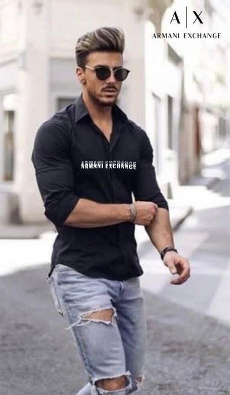 Armani Exchange Black Logo Print Shirt With Premium Box Packing And Carry Bag (Cool)