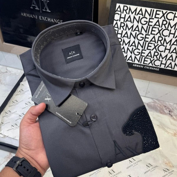 Armani Exchange Imported Front Stone Glitter Patch Very Premium Full Sleeves Shirt