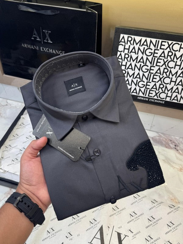 Armani Exchange Imported Front Stone Glitter Patch Very Premium Full Sleeves Shirt