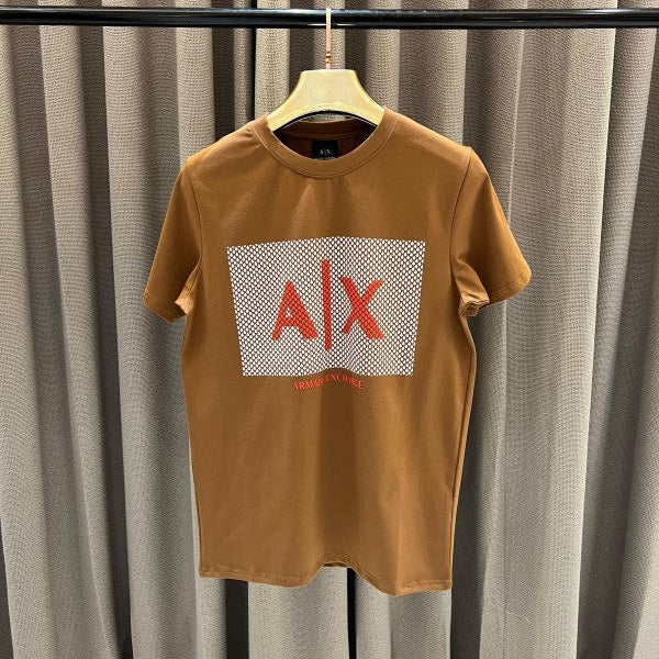 Armani Exchange Middle Brand Print Round Neck T-Shirt Brown
