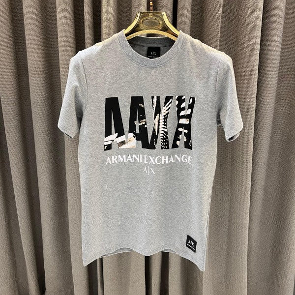 Armani Exchange Middle Brand Print Round Neck T-Shirt Grey