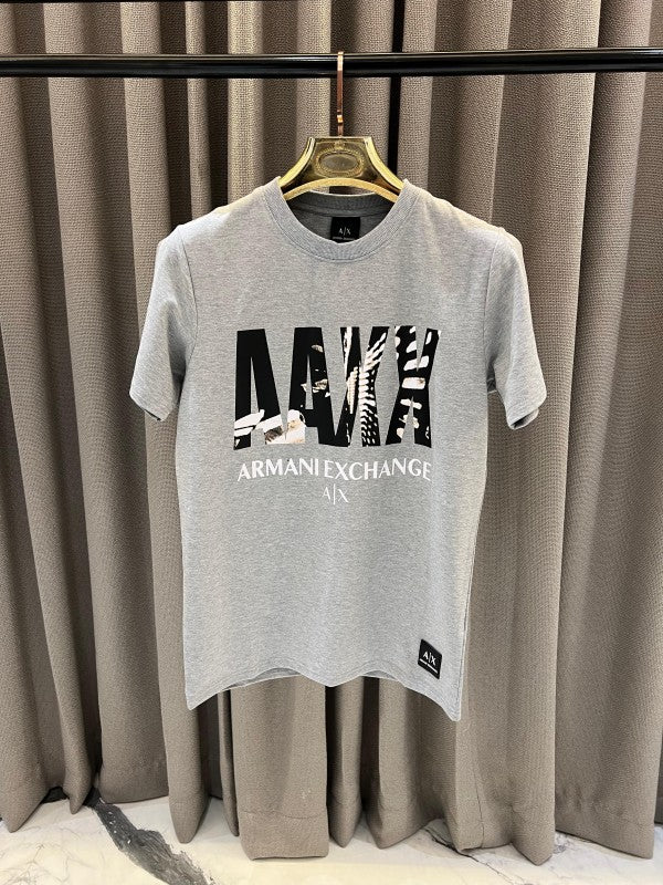 Armani Exchange Middle Brand Print Round Neck T-Shirt Grey