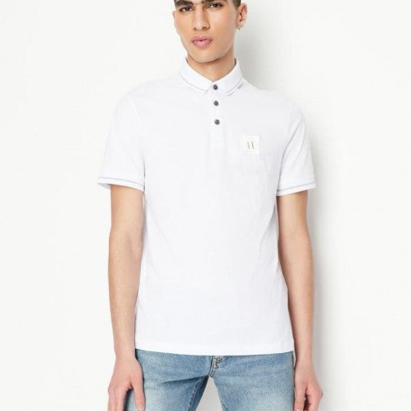 Armani Exchange White Embroidery Patch Logo Premium Polo T-Shirt