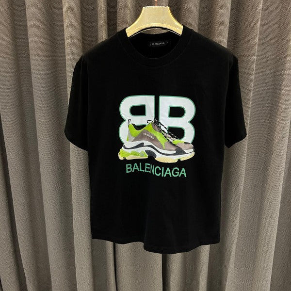 Balenciaga Shoes Print Round Neck T-Shirt Black
