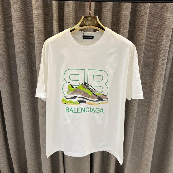 Balenciaga Shoes Print Round Neck T-Shirt White