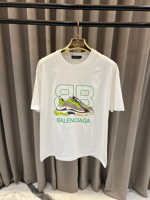 Balenciaga Shoes Print Round Neck T-Shirt White