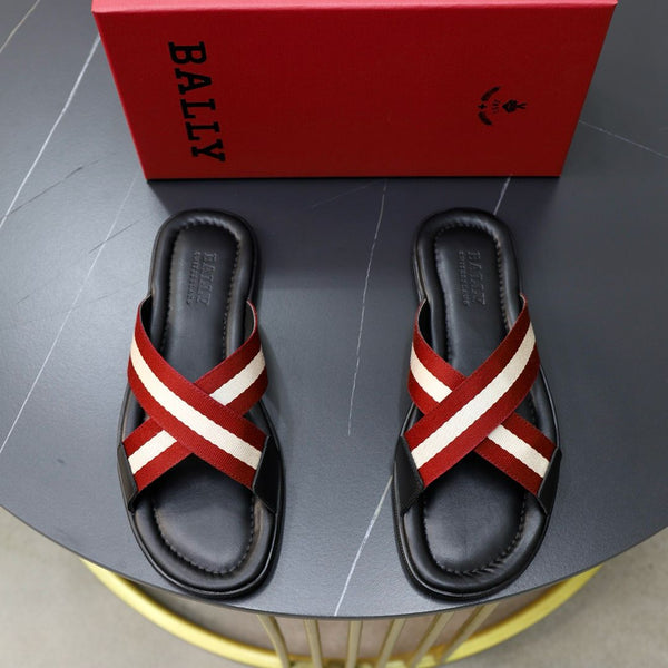 Bally Logo Stripe Slides Premium Black Red – Slides