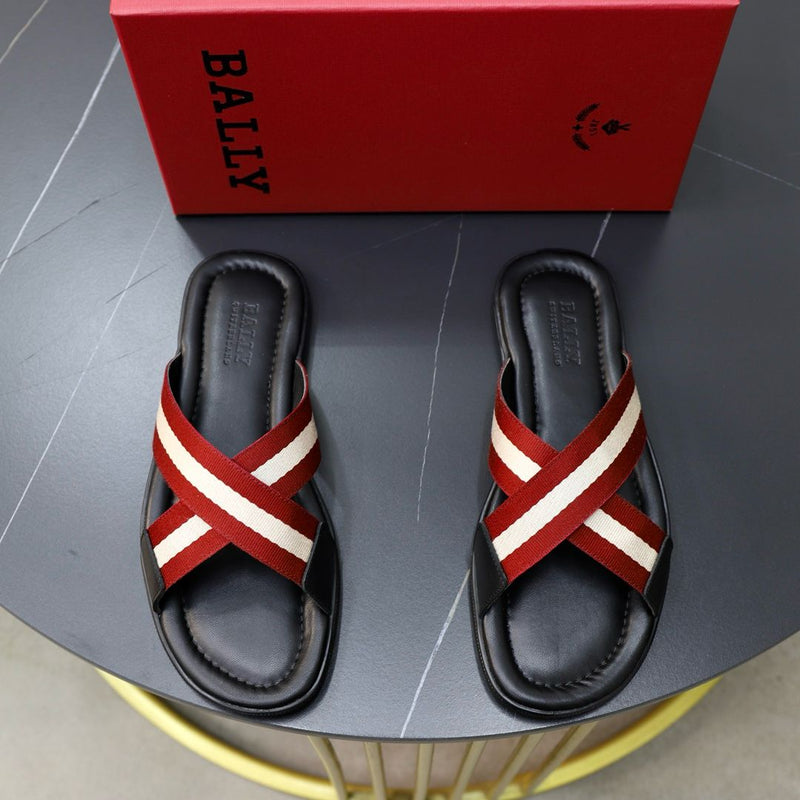 Bally Logo Stripe Slides Premium Black Red – Slides