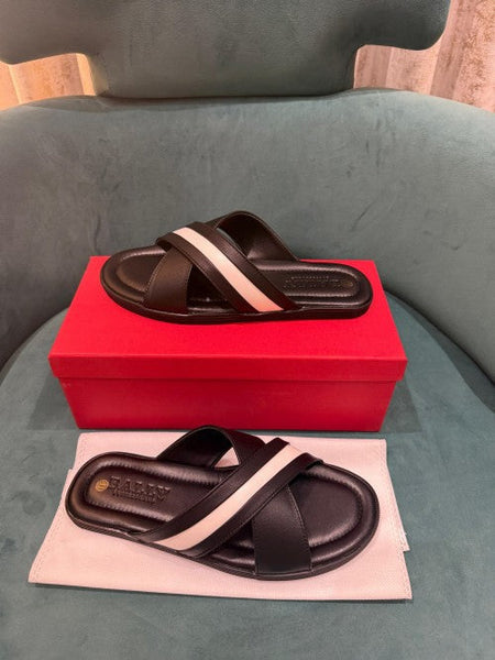 Bally Logo Stripe Slides Premium Black White – Slides