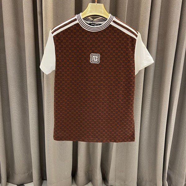 Balmain Full Monogram Middle Brand Patch Round Neck T-Shirt 
