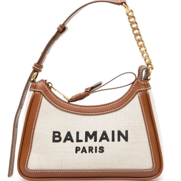 Balmain Paris B-Army Logo-Print Shoulder Bag With OG Box & Dust Bag BA329 Beige Brown