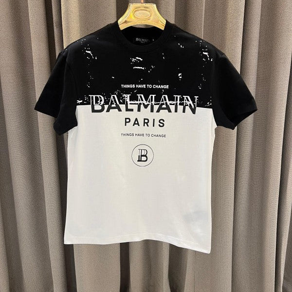 Balmain Paris B Logo Middle Brand Print Round Neck T-Shirt White-Black