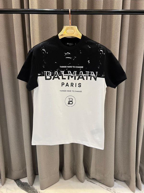 Balmain Paris B Logo Middle Brand Print Round Neck T-Shirt White-Black