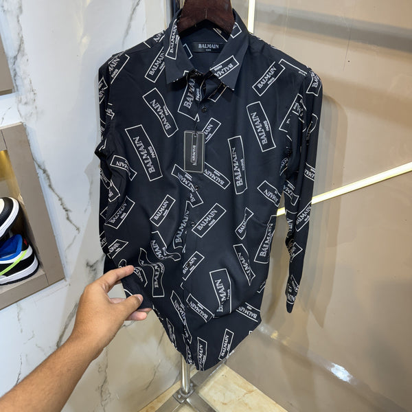 Balmain Paris Black Imported Fabric Digital Printed Full Sleeves Shirt