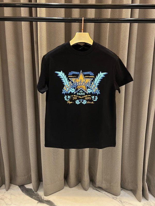 Balmain Paris Middle Brand Print Round Neck T-Shirt Black