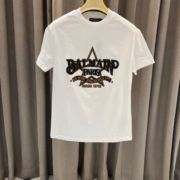 Balmain Paris Middle Brand Print Round Neck T-Shirt White