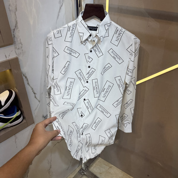 Balmain Paris White Imported Fabric Digital Printed Full Sleeves Shirt