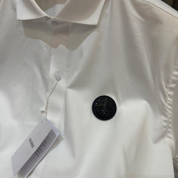 Balmain Round Chest Logo Back Print Box Pack Full Sleeves Shirt White