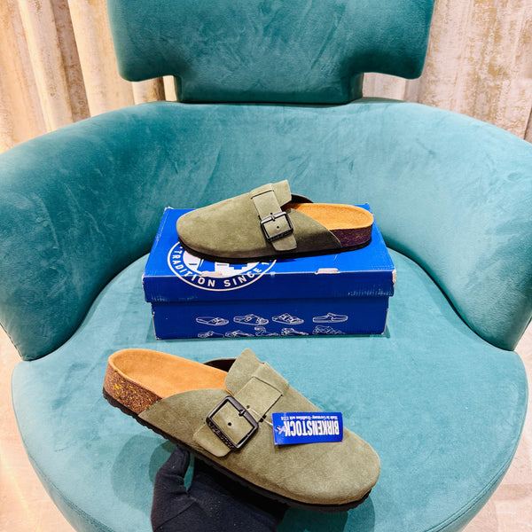 Birkenstock Boston Slides Suede Green