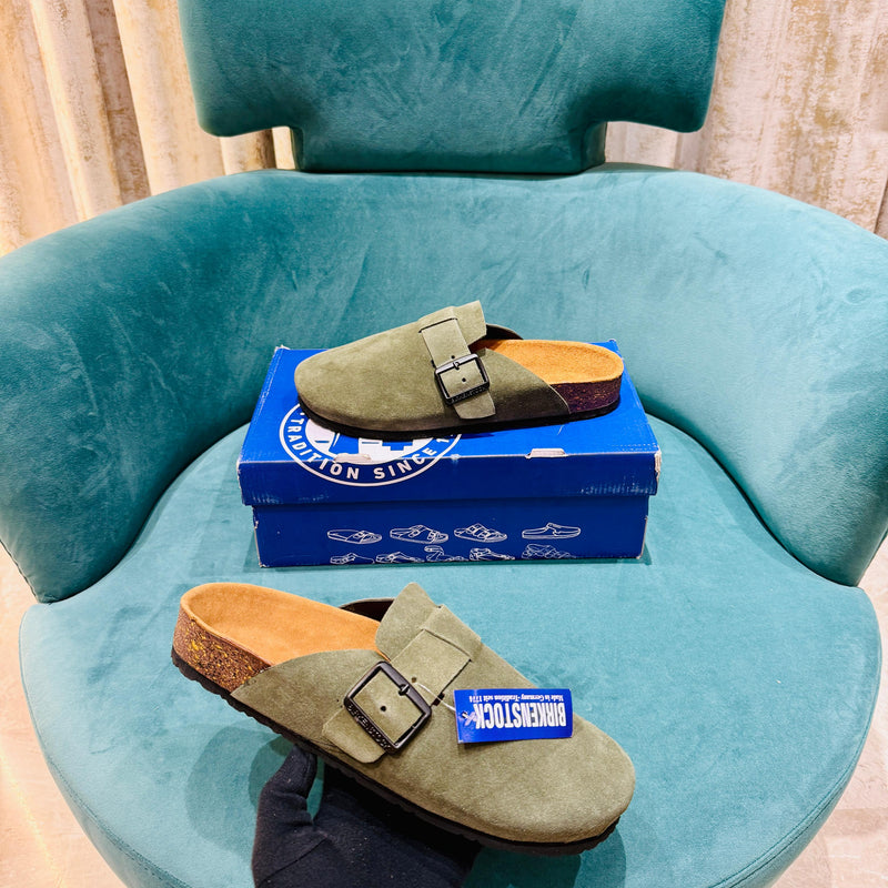 Birkenstock Boston Slides Suede Green