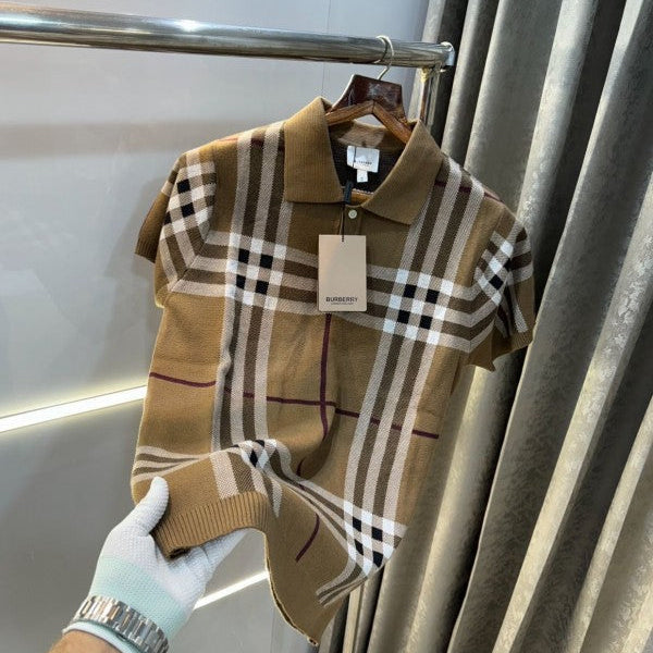 Burberry Beige Knitted Imported Classic Polo T-Shirt Clothing (Polo)