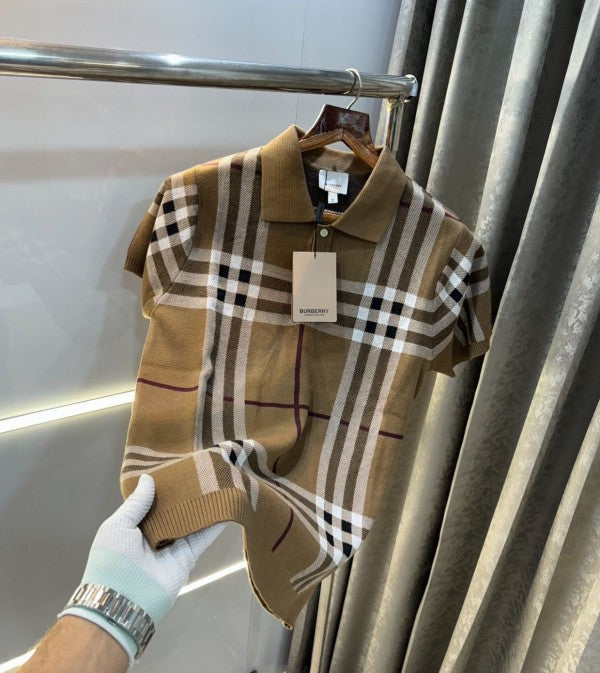 Burberry Beige Knitted Imported Classic Polo T-Shirt Clothing (Polo)