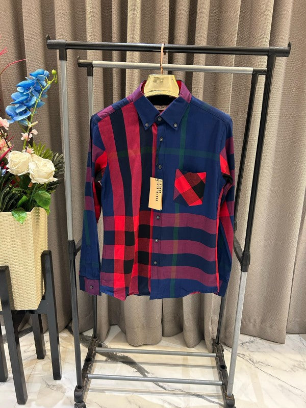 Burberry Checks Red Blue Full Sleeves Shirt Clothing (Shirt)