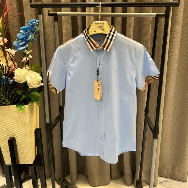 Burberry Collar Half Sleeves Shirt Sky Blue Clothing (Shirt)