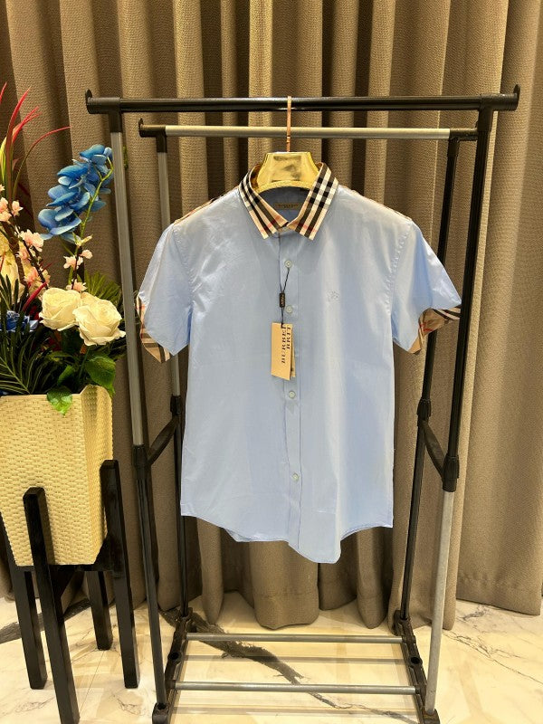 Burberry Collar Half Sleeves Shirt Sky Blue Clothing (Shirt)