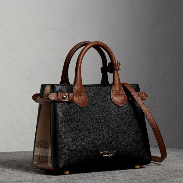 Burberry Medium Banner Handbag with Dust Bag & Shoulder Strap (Black Brown-332)