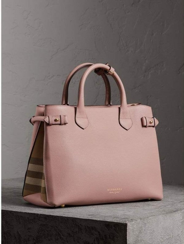 Burberry Medium Banner Handbag with Dust Bag & Shoulder Strap (Pink-984)