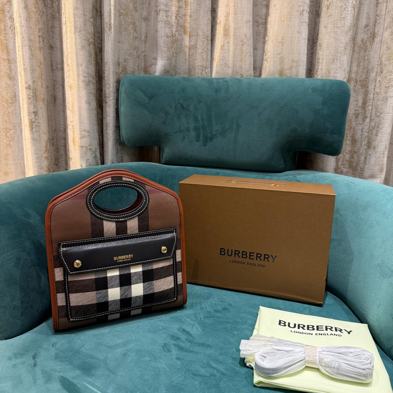 Burberry Mini Checkered Leather Tote Bag with Original Box & Dust Bag (2733 Grey Grid)  Bags (Tote)