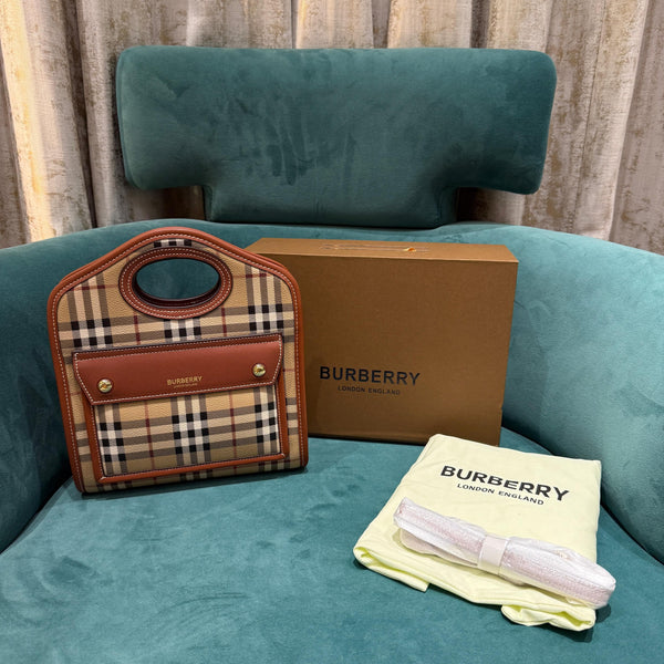 Burberry Mini Checkered Leather Tote Bag with Original Box & Dust Bag (2733 Lattice) Bags (Tote)