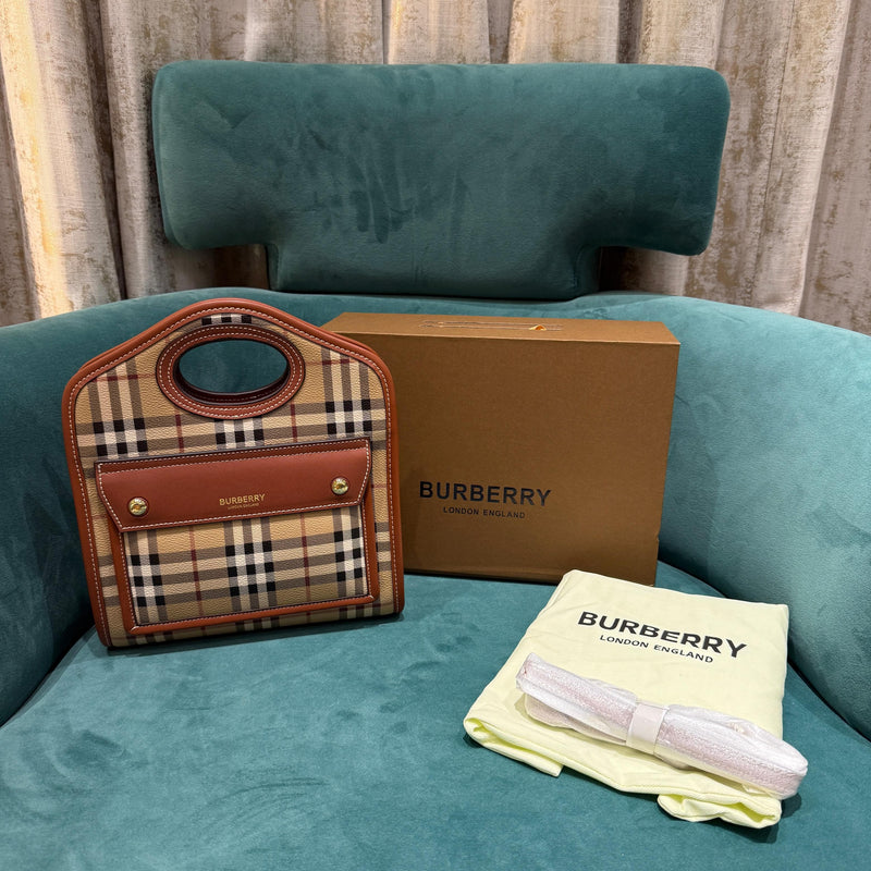 Burberry Mini Checkered Leather Tote Bag with Original Box & Dust Bag (2733 Lattice) Bags (Tote)