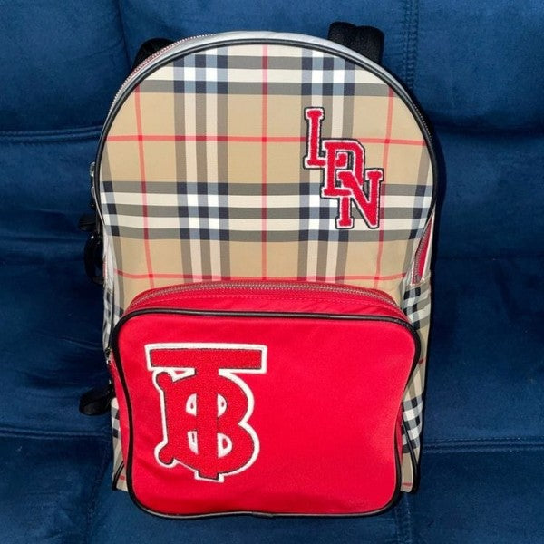 Burberry Nylon Check TB Logo Rucksack Unisex Backpack Rare Plaid with Dust Bag (B8890 Black)