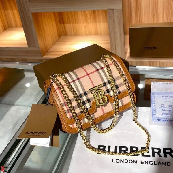 Burberry TB Monogram Quilted Shoulder Bag with Original Box & Dust Bag (Checks-BR505 Lattice) 