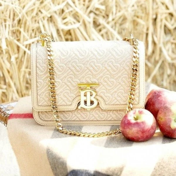 Burberry TB Monogram Shoulder Bag with Original Box & Dust Bag (White-347) 
