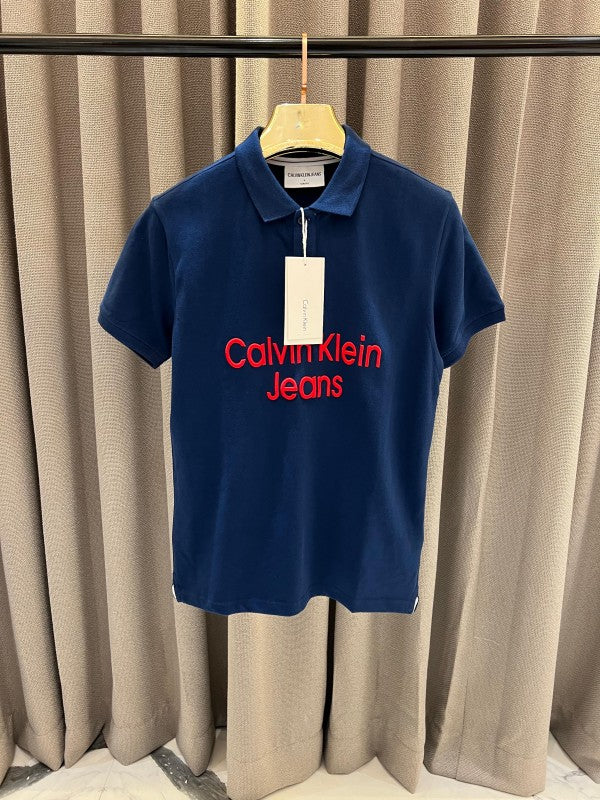 Calvin Klein Middle Brand Logo Polo T-Shirt, Blue Clothing (Polo)