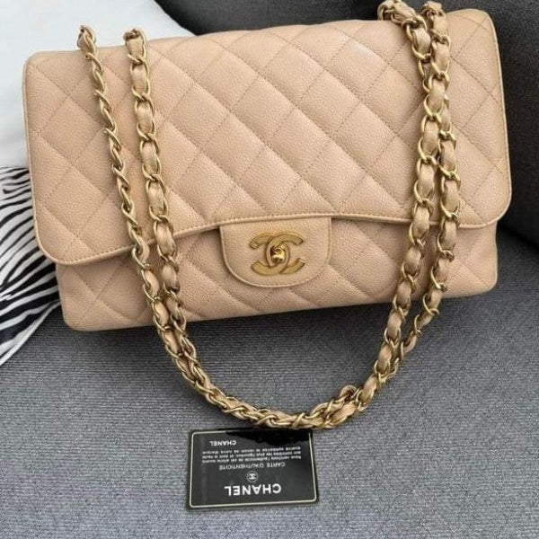 Chanel Classic Jumbo Flap Shoulder Bag With Original Box & Dust Bag Apricot-794 