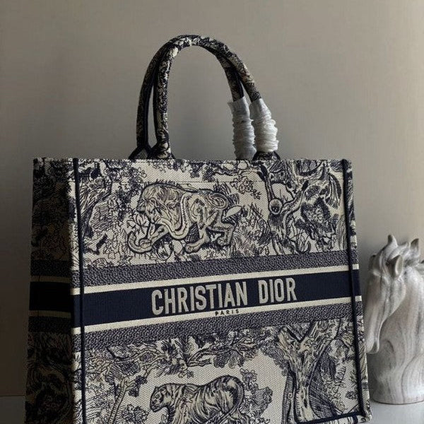 Christian Dior Blue Embroidery Booktote With OG Box And Accessories Premium