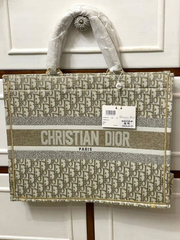 Christian Dior Book Tote Oblique Embroidery With Original Box, Dust Bag & Scarf (Gold M929 41cm) Classic Bags (Tote)