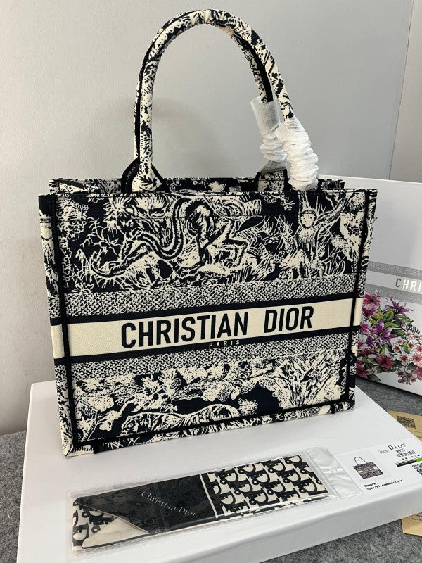 Christian Dior Book Tote With Original Box, Dust Bag & Scarf Black Tiger M929 36cm Limited Edition