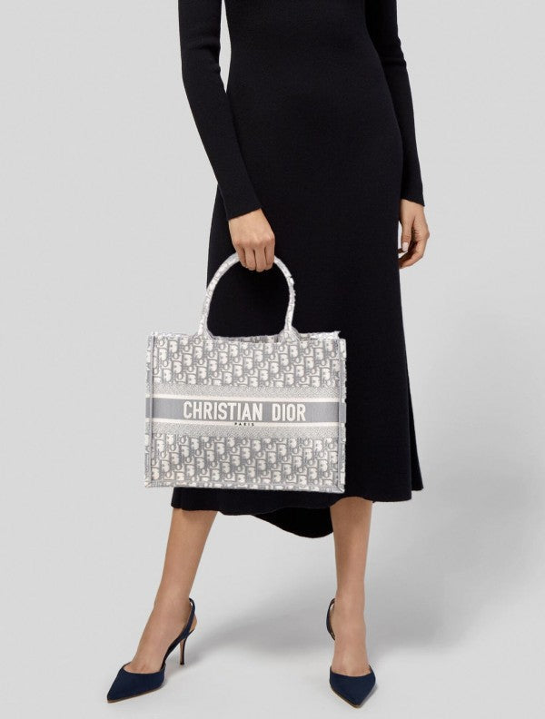 Christian Dior Book Tote With Original Box, Dust Bag & Scarf (Grey M929 36cm) Signature Bags (Tote)