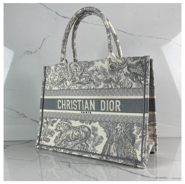 Christian Dior Book Tote With Original Box, Dust Bag & Scarf (Grey Tiger M929 36cm) Exclusive Bags (Tote)