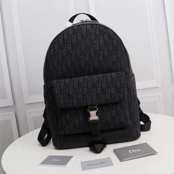 Christian Dior CD Black Embroidery Oblique Backpack With Dust Bag Backpack, Premium