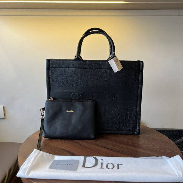Christian Dior Embossed Book Tote With Small Pouch Tote, Embossed Series