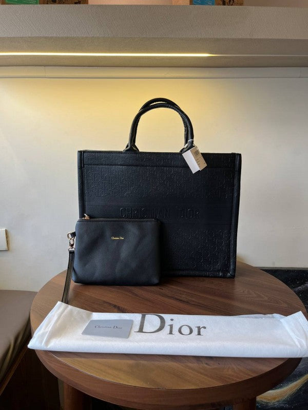 Christian Dior Embossed Book Tote With Small Pouch Tote, Embossed Series